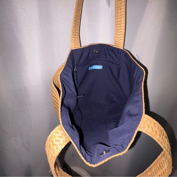 Draper James by Reese Witherspoon Everyday Straw Shoulder Bag W/ Navy - Picture 7 of 11